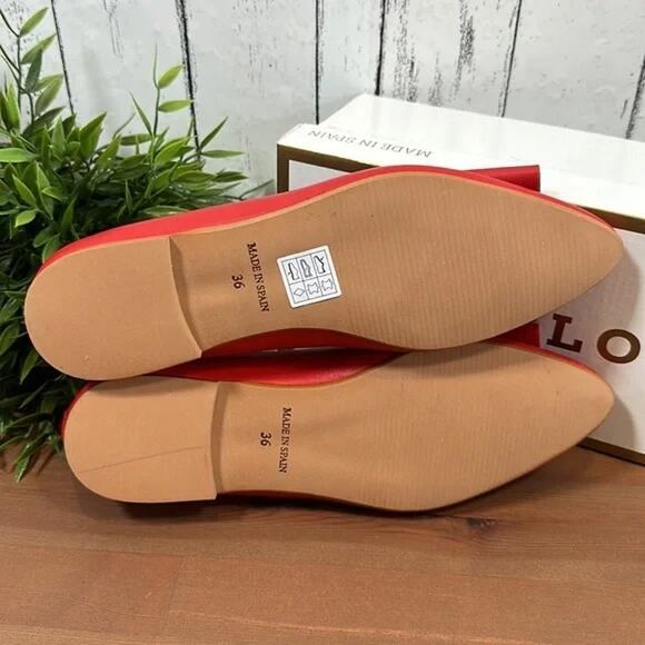 BluBlonc Maya Red Leather Pointed-Toe Bow Flats Size 36 US 6 - Picture 7 of 8